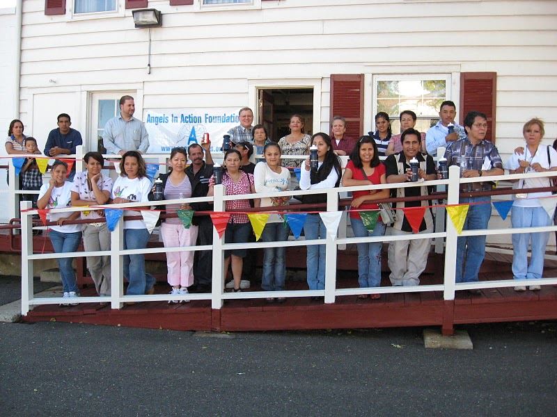 people ona ramp in front of building